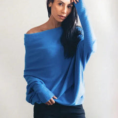 Dominique - Slouchy Off Shoulder Jumper — Navy blue