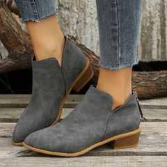Clementine - Suede Ankle Boots with V Cut — Grey
