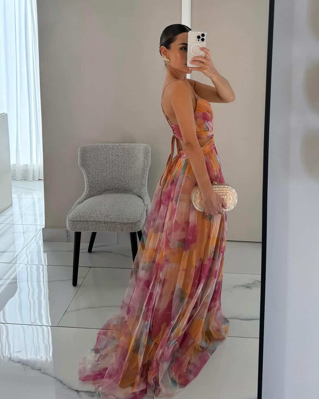 Wilhelmina - Ombre Print Chiffon Gown