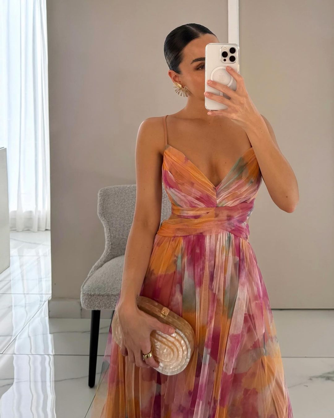 Wilhelmina - Ombre Print Chiffon Gown