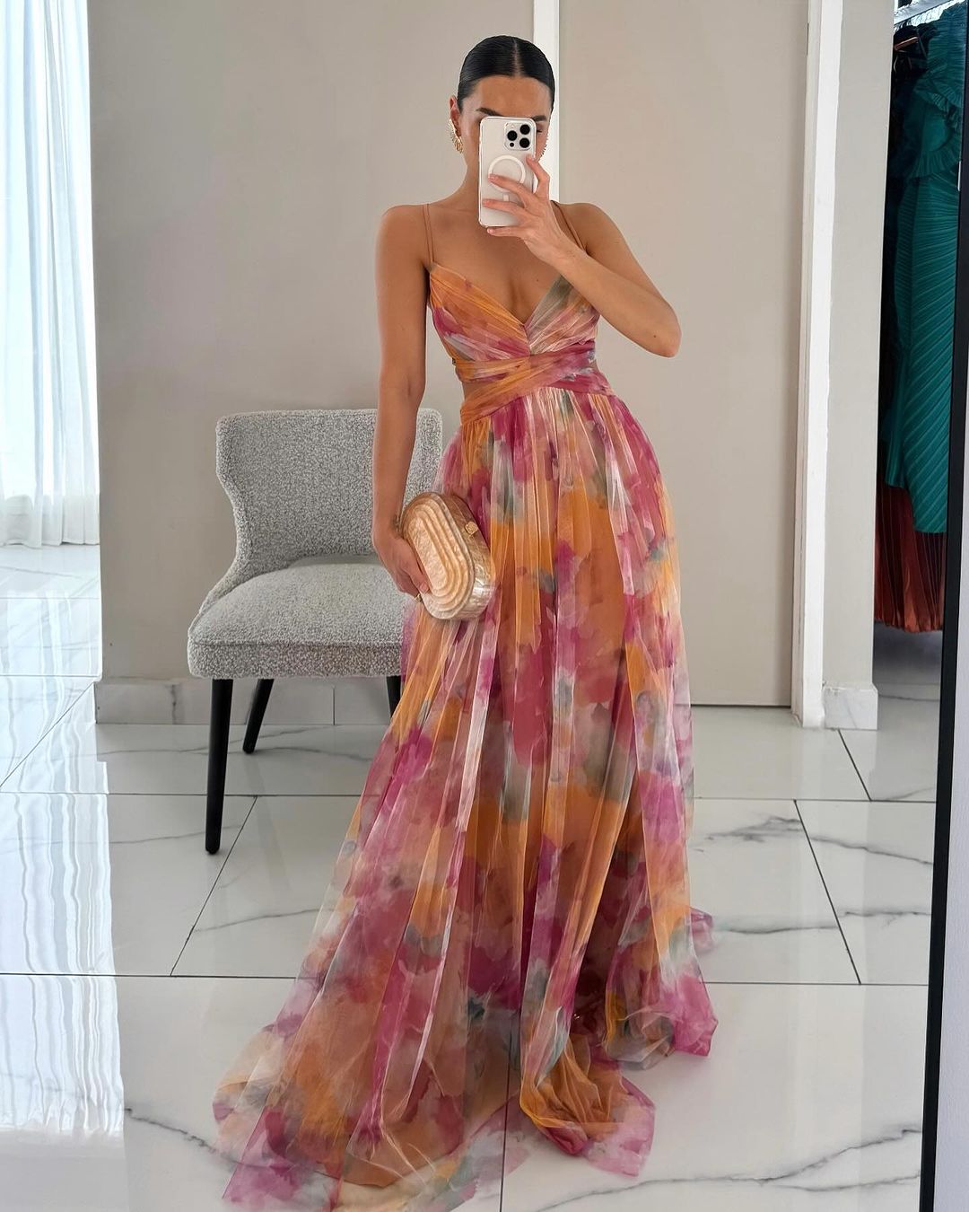 Wilhelmina - Ombre Print Chiffon Gown