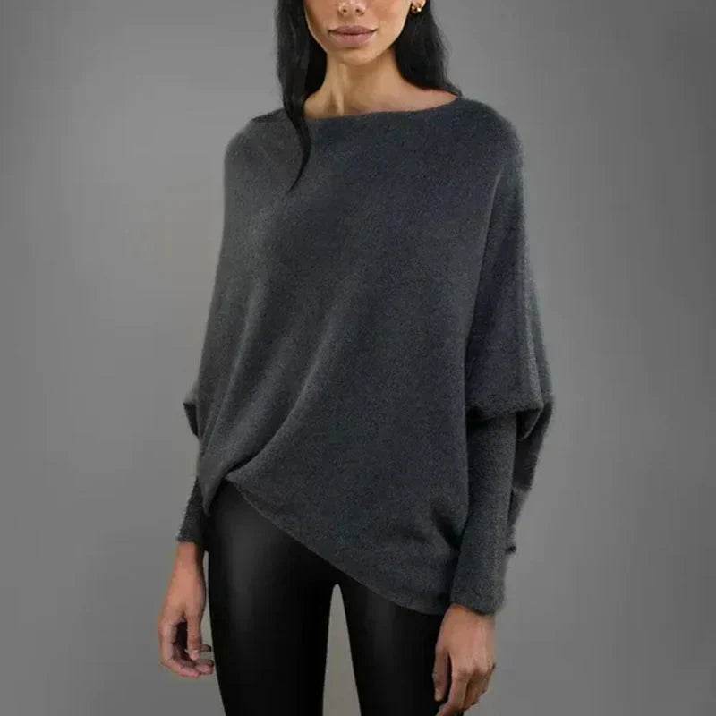 Dominique - Slouchy Off Shoulder Jumper — Dark grey