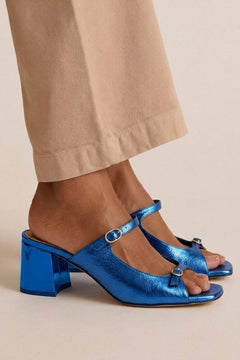 Stephanie - Metallic Block Heel Mules