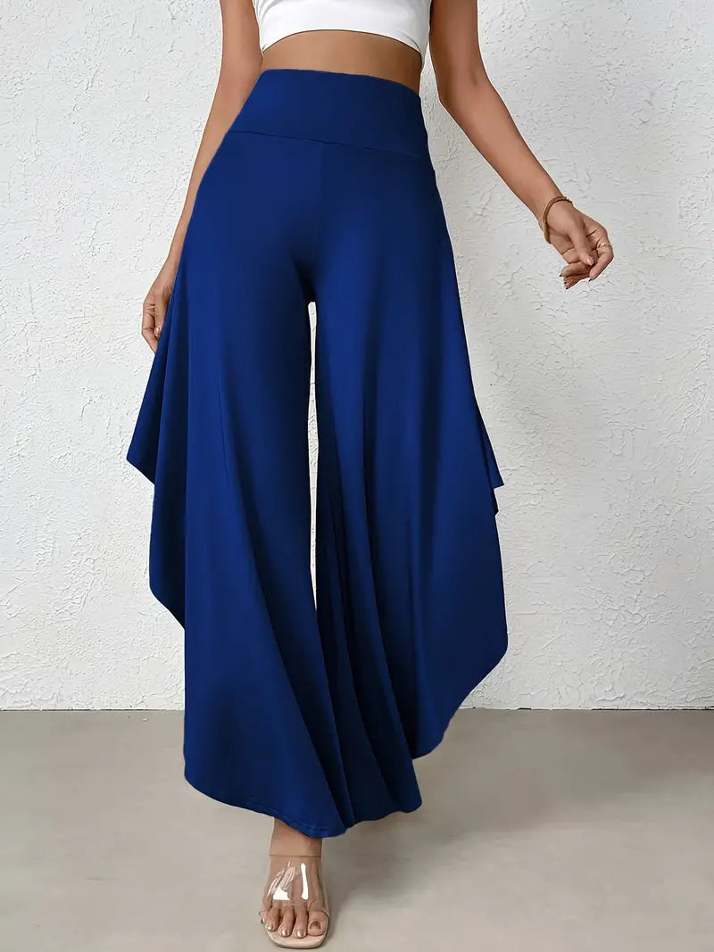 Ingrid - Draped Wide Leg Trousers — Blue