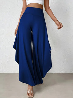 Ingrid - Draped Wide Leg Trousers — Blue