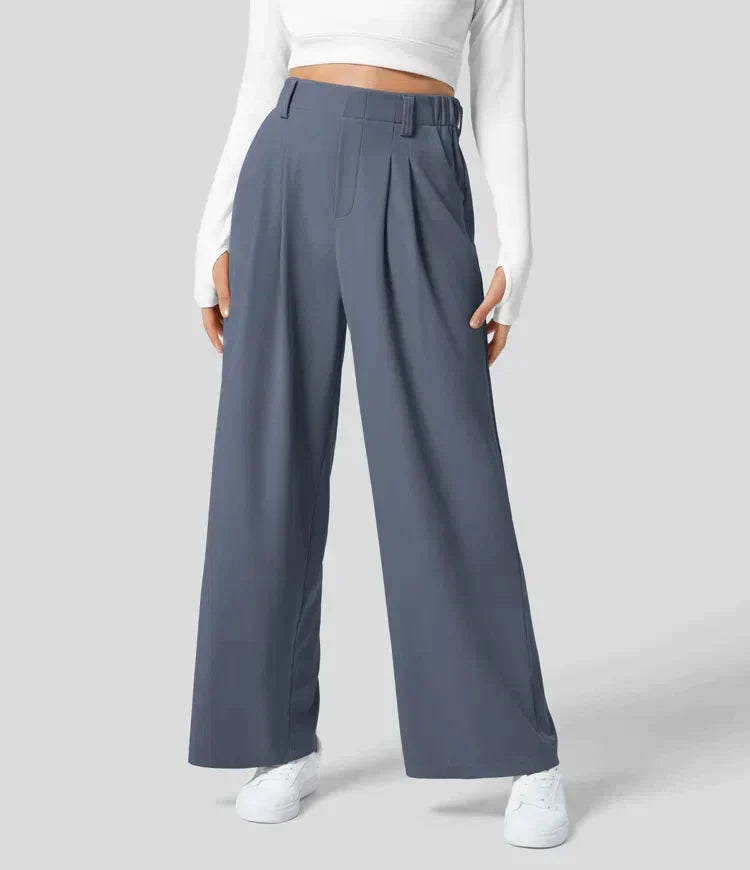 Charmaine - Pleated Wide Leg Trousers — Blue
