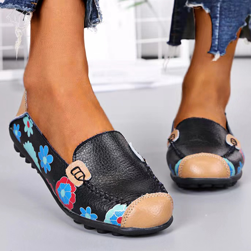 Grace - Floral Print Loafers — Black
