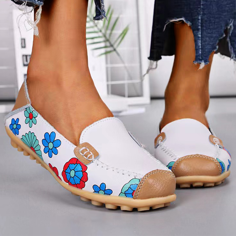 Grace - Floral Print Loafers — White