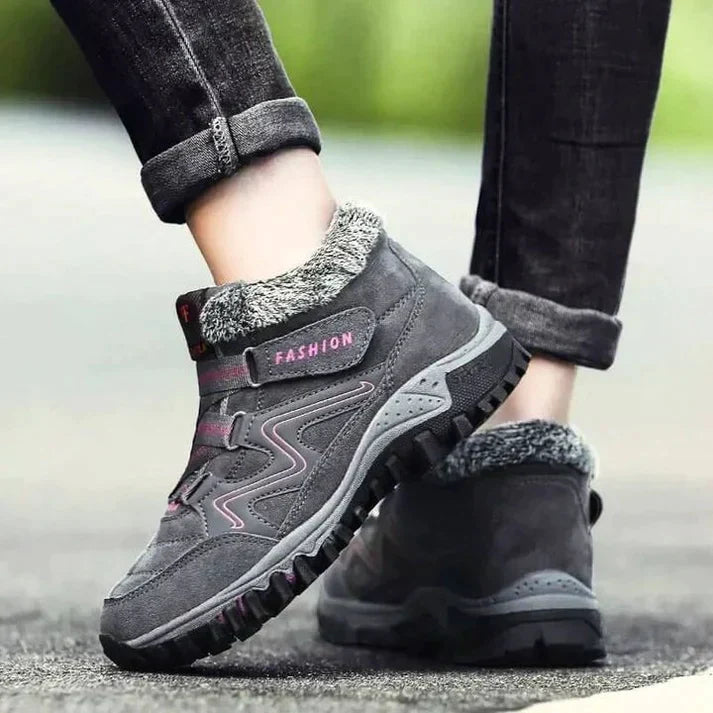 Eloise - Fur Lined Hiking Sneakers — Grey Red