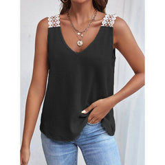 Samantha - Waffle Tank with Lace Back — Black