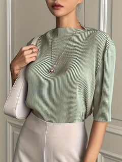 Henrietta - Pleated Puff Sleeve Blouse — Light green