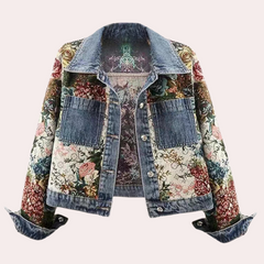 Rhiannon - Denim Jacket with Floral Panels — Blue