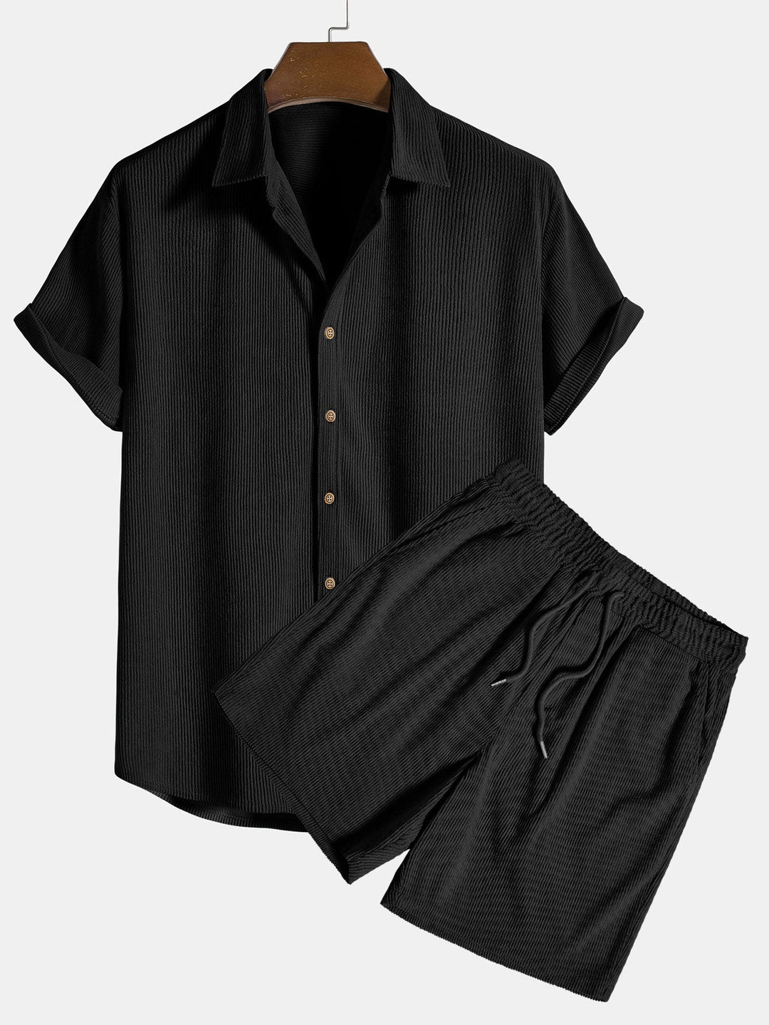 Luke - Linen Shirt and Short Set — Black