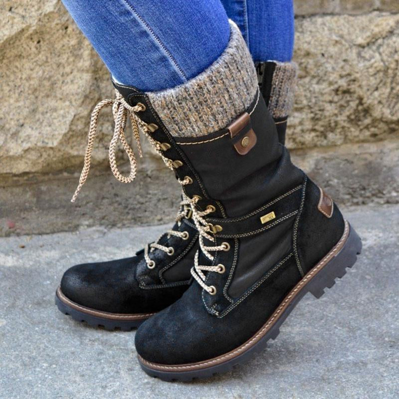 Paulette - Hiking Boots with Knit Cuff — Black