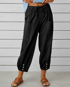 Virginia - Linen Trousers with Button Cuff — Black