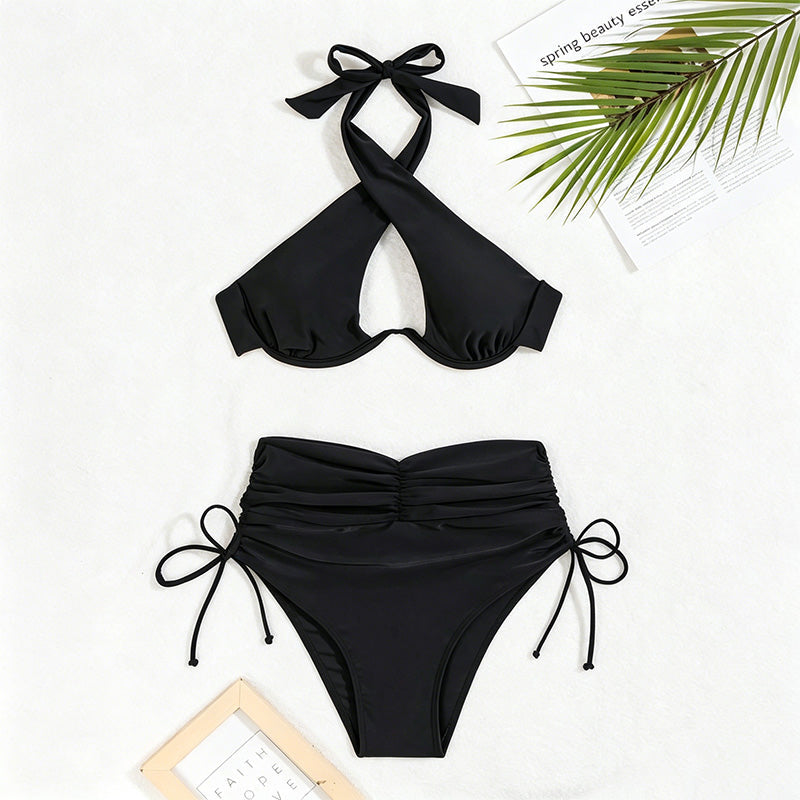 Elspeth - Crossover Halter High Waist Set