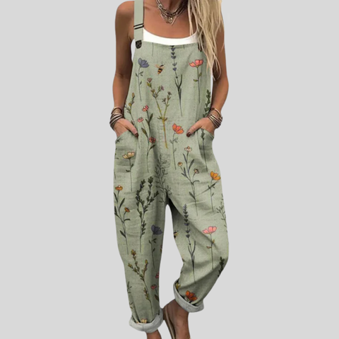 Fay - Green Overalls with Wildflower Print