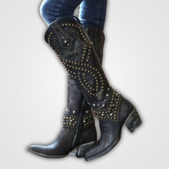 Michaela - Studded Western Knee Boots