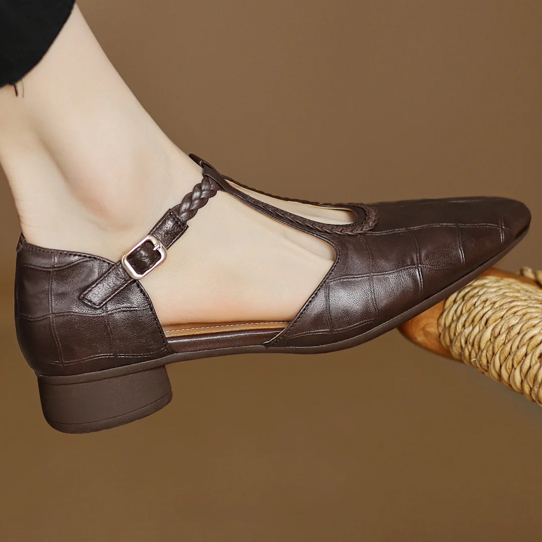 Henriette - Plaited T-Bar Shoes