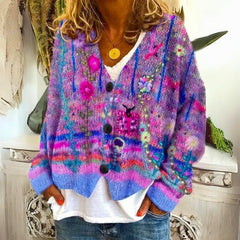 Elise - Floral Knit Cardigan — Purple