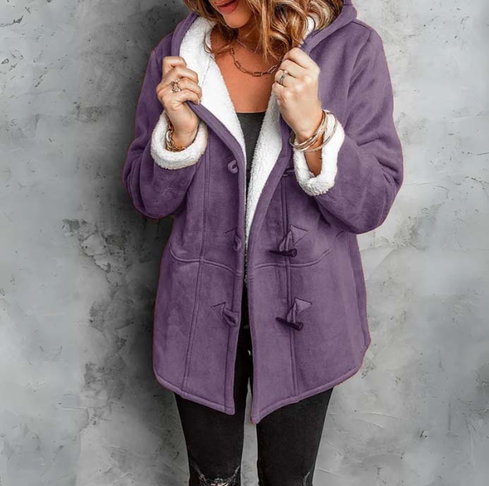 Olivia - Suede Duffle Coat with Sherpa — Purple