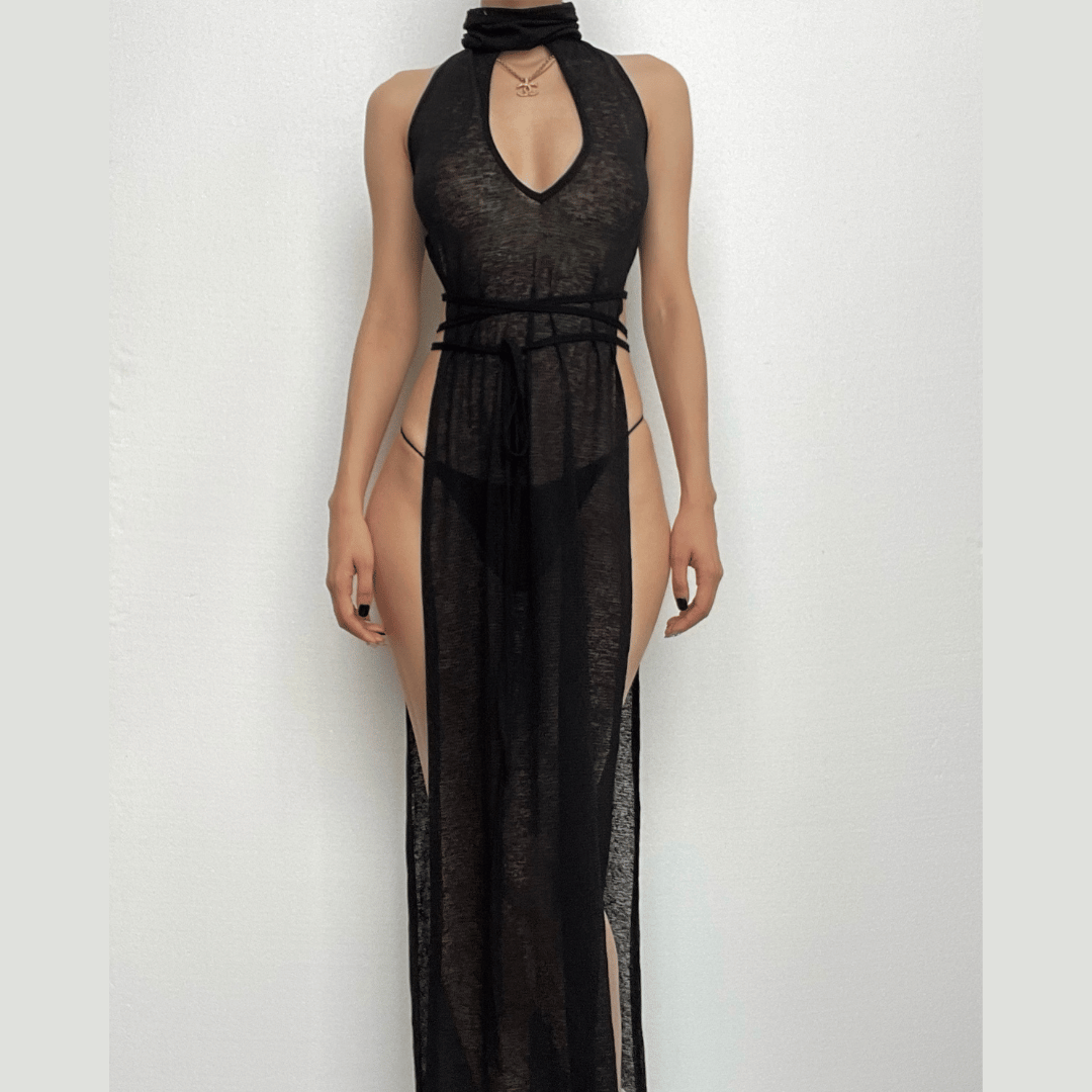 Samantha - Sheer Mesh Maxi Dress — Black