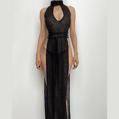 Samantha - Sheer Mesh Maxi Dress — Black