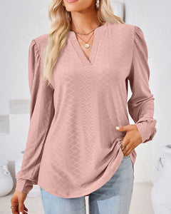 Rhiannon - Textured V Neck Top — Pink