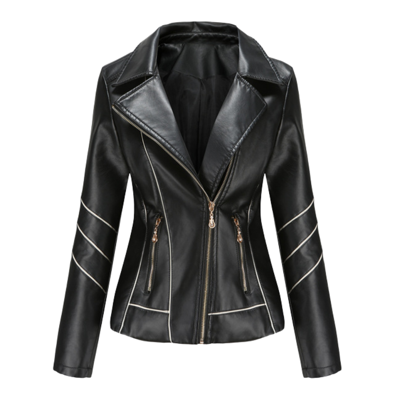 Paulette - Studded Leather Biker Jacket — Black