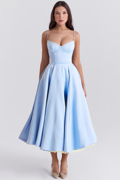 Felicity - Satin Corset Midi Dress — Blue
