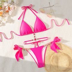 Tiffany - Triangle Bikini with Bows — Fuchsia