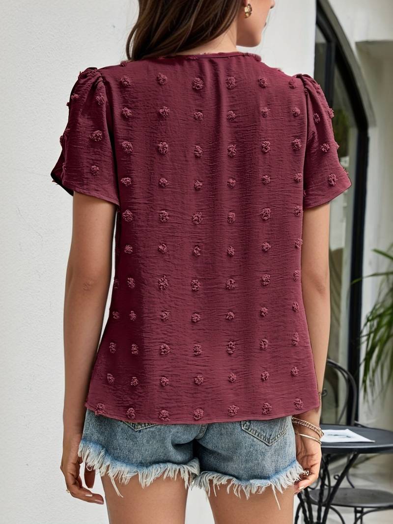 Francesca - Dobby Dot Puff Sleeve Top