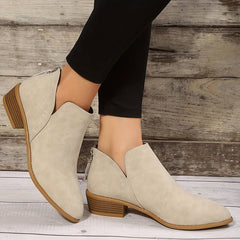 Clementine - Suede Ankle Boots with V Cut — Beige