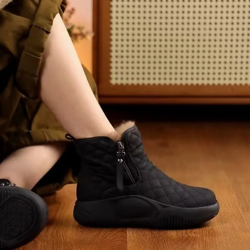 Gabrielle - Quilted Ankle Boots with Zip — Black