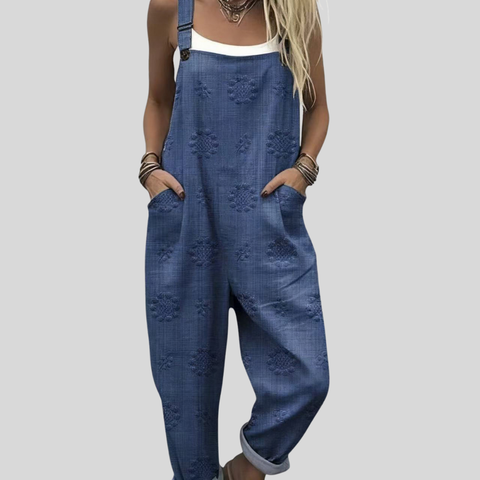 Marnie - Denim Blue Overalls with Textured Dots | Willa Melbourne