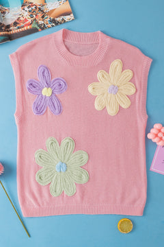 Christina - Knit Vest with 3D Flowers — Pink
