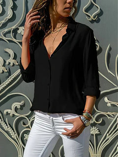 Seraphina - Satin Blouse with Buttons — Black