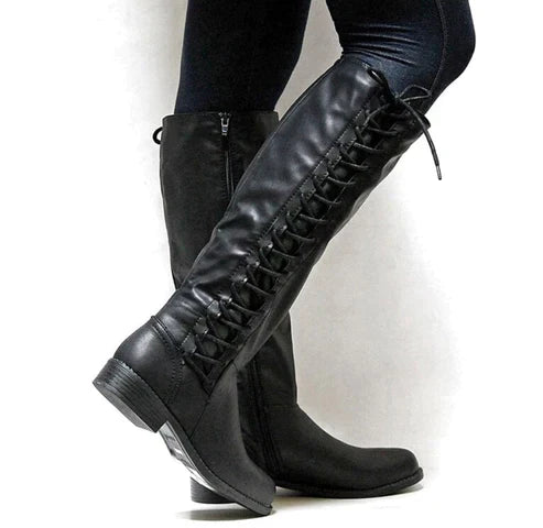 Arabella - Lace Back Knee High Boots — Black