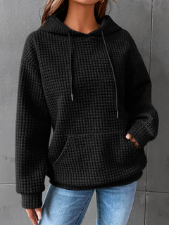 Evelyn - Waffle Hoodie with Pocket — Black