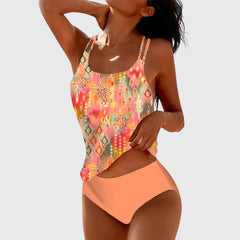 Cassidy - Folk Print Two Tone Swimsuit — Orange