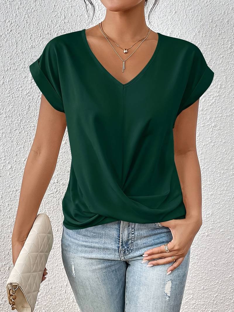 Charmaine - Twist Hem V Neck Tee — Green