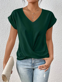 Charmaine - Twist Hem V Neck Tee — Green