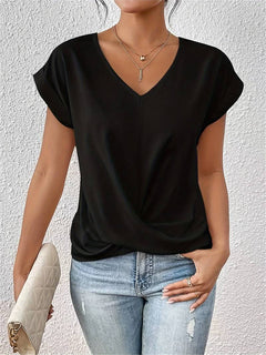 Charmaine - Twist Hem V Neck Tee — Black