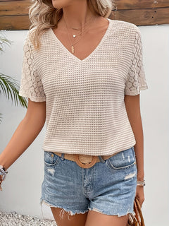 Daphne - Waffle Top with Lace Sleeves