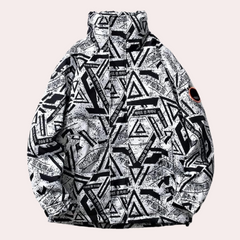 Dashiell - Geometric Print Padded Jacket — Black