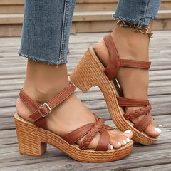 Christina - Braided Platform Wedges — Brown