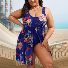 Zelda - Leopard Print Swim Dress — Royal Blue
