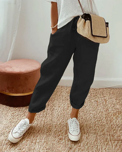 Maryanne - Linen Cuffed Trousers — Black