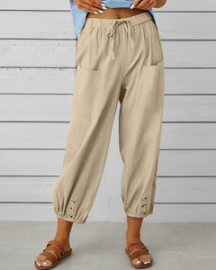 Virginia - Linen Trousers with Button Cuff — Khaki