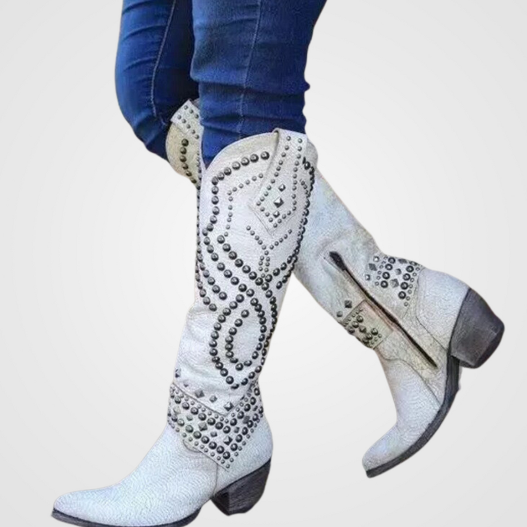 Michaela - Studded Western Knee Boots